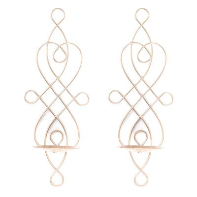 China Empty Chinese Gold Metal Knot Lantern 2 Metal Geometric Candle Holder Minimalism Wall Sconces Set for sale