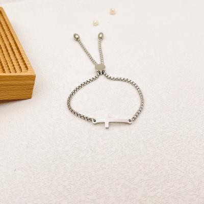 China FASHIONABLE Adjustable Slanted Cross Sliding Stainless Steel Chain Bracelet Semicircle Charms Bracelets For Men for sale
