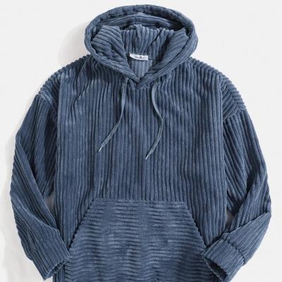 China European and American Thick Corduroy Men's Long Sleeve Solid Color Kangaroo Pocket Viable Hoodie Sweatshirt for sale