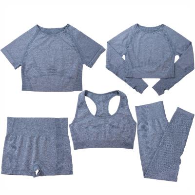 China Spring Breathable Summer Autumn Women 5 Piece Yoga Clothes Set Seamless Gym Clothes for sale