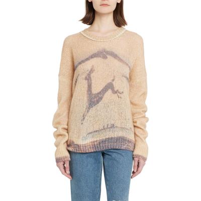 China Anti-wrinkle AiNear custom logo designer print crochet knit pullover women sweater women knitwear chunky sleeve mohair women long sweater for sale