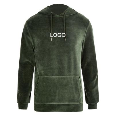 China Breathable Men's Velvet Luxury Green Striped Hoodies Set Winter Two Pieces Logo Fashion Velor Sweatsuit Custom Made for sale
