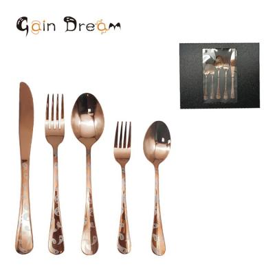 China Unique Winning Dream 20 Pcs Viable Halloween Tableware Set Ghost Pattern Pvd Rose Gold Stainless Steel Cutlery for sale