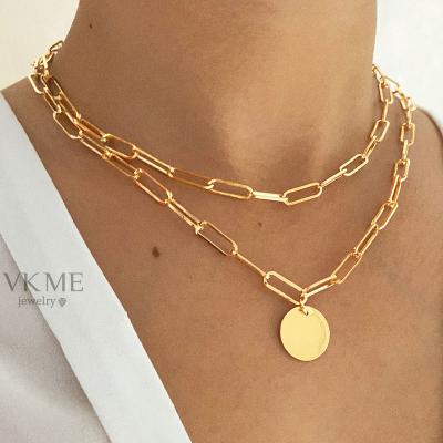 China VKME 2022 High Quality Fashion Double Layer Gold Trendy Necklace For Women Jewelry for sale