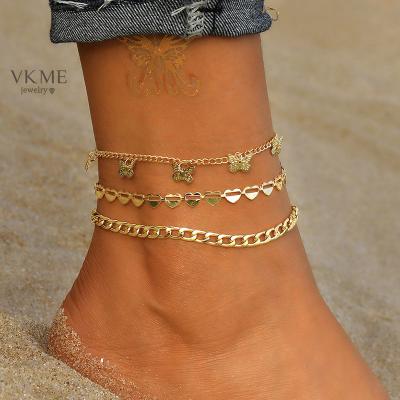 China High Quality Fashion Women Gold Butterfly Heart Anklet Chain Pendant Set for sale