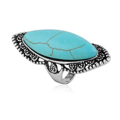 China FASHIONABLE retro exaggerated national style inlaid turquoise Ring European and trend American Bohemian pop fashion geometric rings for sale