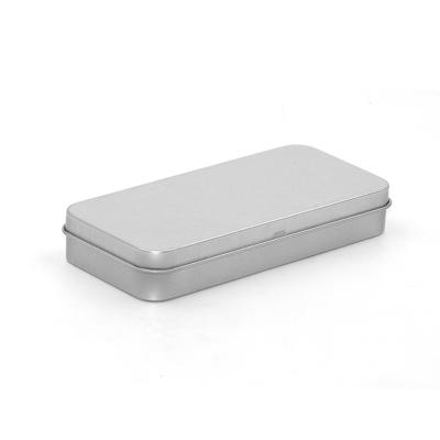 China Recyclable Wholesale Custom Logo Tin Boxes Rectangular Empty Hinged Small Metal Tin Box Cute Silver Tin Box for sale