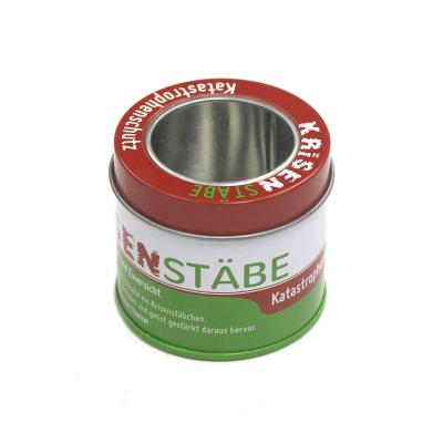 China Recycled Materials Fashion Luxury Jewelry Tin Watch Gift Metal Round Empty Box Cans With Windows Container for sale