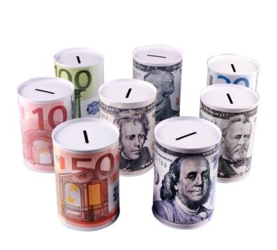 China Custom Recycled Materials Novelty Metal Round Tin Can Invent Bank Tin Can Money Saving Box Bank For Kids for sale