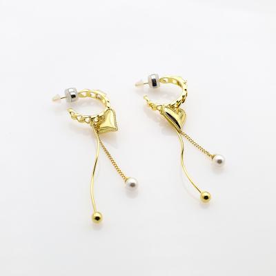 China Fashion Trend Design 925 Sterling Silver Jewelry 14K Environmental Friendly Gold Plated Heart Bead Braided Chain Pendant C Shaped Earrings for sale