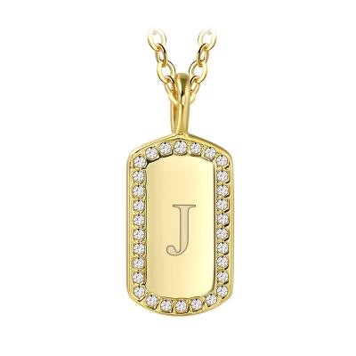 China Customized Romantic Initial Letter Crystal Charm 14K Unisex Copper Plated Gold Jewelry Necklace For Gift for sale