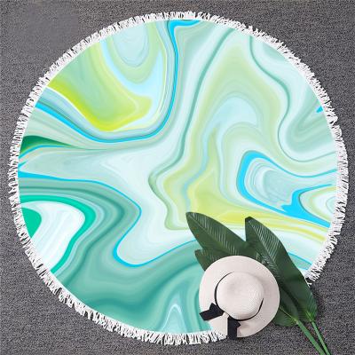 China Compressed Microfiber Pattern Liquid Marble Abstract Beach Towel Round Large Watercolor Yoga Towel With Tassel Beach Mat Blanket Cover for sale