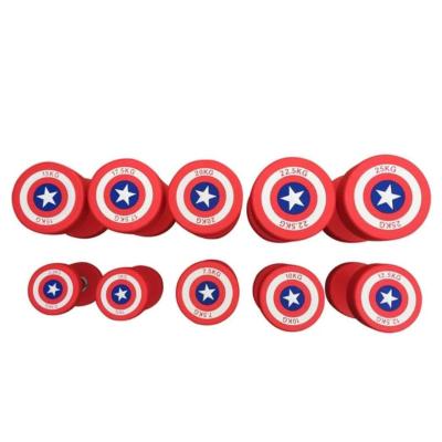 China Durable Gym Commercial Use Weights Exercise Equipment Round Head Colored PU Coated Captain America Dumbbell for sale