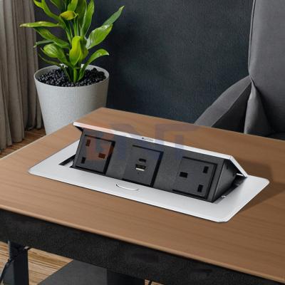 China Custom Pop-Up Design Electric Power UK Plug Socket Flush Mount 2 Outlets Tabletop Socket for Meeting & Conference Tables for sale