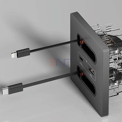 China Boente 86*86 mm Mini Hidden Home Universal USB Comfiguration Electric Wall Power Socket with Lightning & Type-C Cable for sale