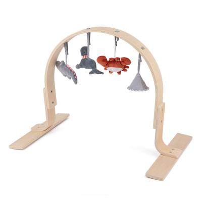 China Eco-Friendly Foldable Educational Toy Baby Play Gym Frame Activity Gym with 3 Wooden Baby Teether Toys Hanging Montessori Baby Activity Gym for sale