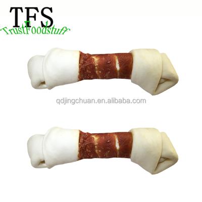 China Sustainable Low Price Dog Chews Duck Wrap Rawhide Knot Dog Snacks Dog Chews for sale