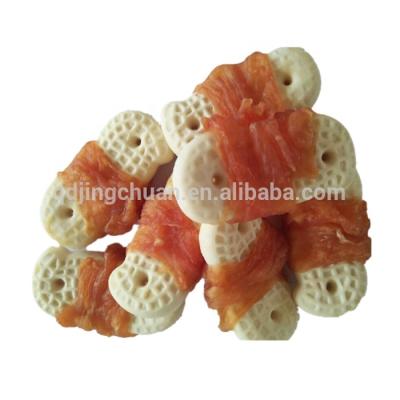China Viable Dry Dog Food Chicken Wrapped With Organic Peanut Shape Biscuits Dog Chews for sale