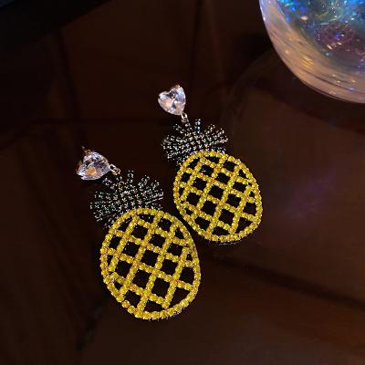 China Fashion Trendy Trendy Yellow Pineapple Fruit Crystal Stud Earrings for sale