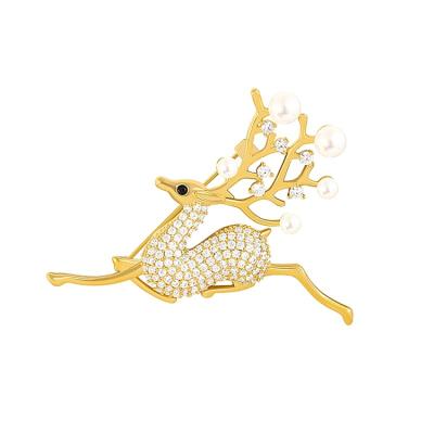 China High Quality Retro Fawn Shape Alloy Brooch Jewelry Christmas Party Gift Gems Brooch Sweater Jewelry for sale