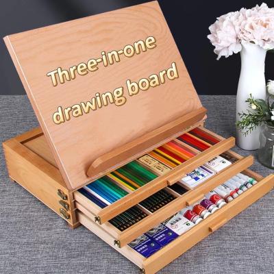 China Hot Selling Solid Wood Table Easel and Easel Foldable Portable Oil Painting Box Drawer Sketch Painting Desk Suction for sale