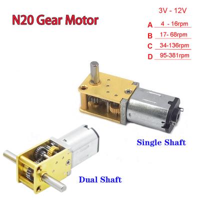 China Mini N20 Micro Single/Double Shaft Totally Enclosed All Metal Gearbox Gear Motor DC3V-12V 4rpm-380rpm Low Speed High Torque Electric Motor for sale