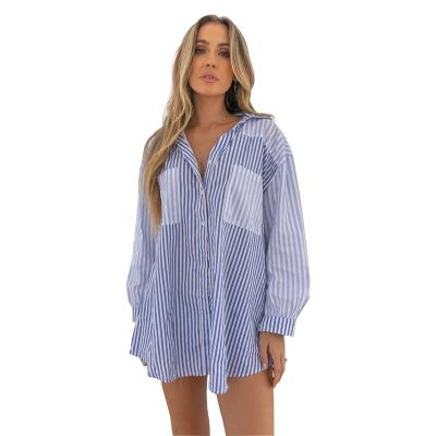 China Anti-pilling factory supply plus size women's cotton sportswear striped link style Korean blouses shirts for sale