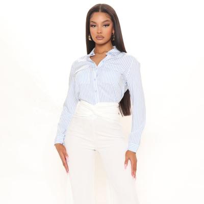 China Breathable New Fashion Striped Women Shirts For Office Ladies for sale