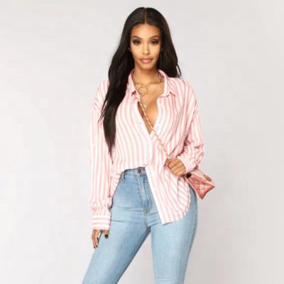 China Breathable Wide Striped Vintage Modern Shirts For Cosmo Ladies for sale