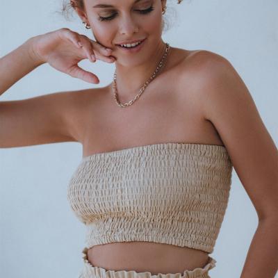 China QUICK DRY solid ruched strapless top for beach girls for sale