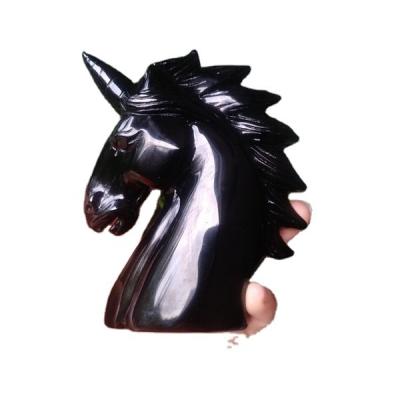 China China Natural Black Stone Unicorn Carvings Obsidian Crystal Animal Carvings for sale