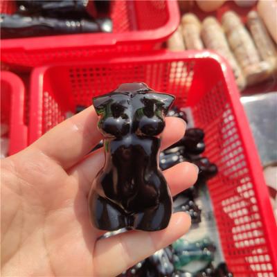 China China Obsidian Natural Black Stone Goddess Stone Carvings Crystal Female Body Carvings for sale