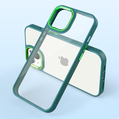 China Hot Selling Shockproof Electroplate Acrylic+TPU Phone Case Hybrid Case For iPhone 13 Transparent PC+TPU Mobile Phone With Independent Buttons for sale