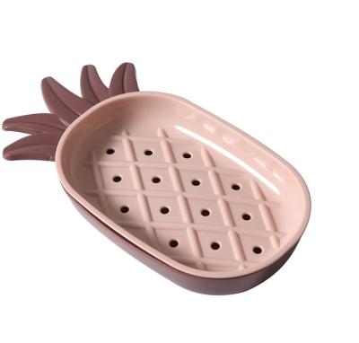 China Sustainable Premium Smooth Colored Plastic Pineapple Shape Soap Box For Bathroom for sale