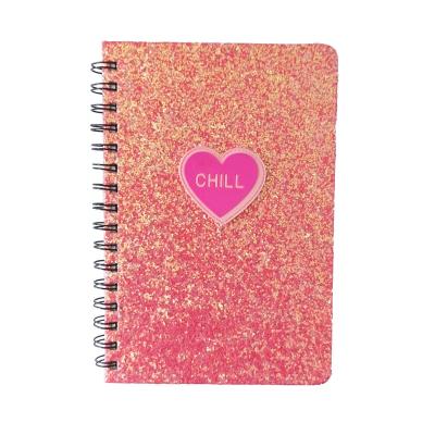 China Custom Heart Glitter Girl Journal Coil Diary Design Love Fashion Hardcover PU Spiral Notebook Notebook for sale