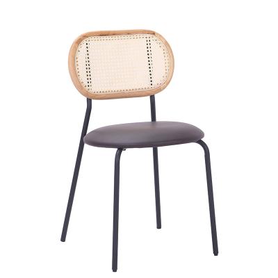 China Outdoor Leisure Lounge Chairs Vintage Cooling Wooden Rattan Dining Chairs PU Seat Dining Chair With Metal Legs for sale