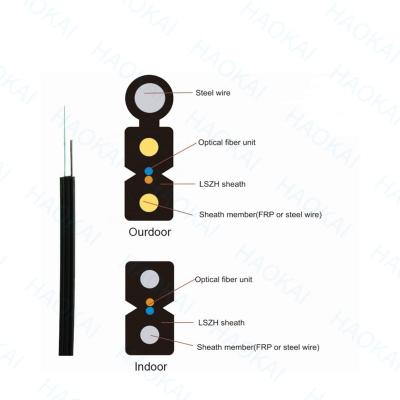 China FTTH FTTB FTTX Network 2core mode G657A1 G657A2 single flat outdoor fiber optic drop fiber cable with wire messenger for sale