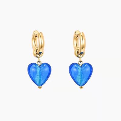 China Trendy Fashion Earrings 18K Blue Glass Heart Shaped Classic Gold Plating Does Not Fade for sale