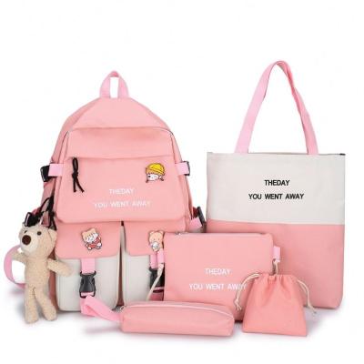 China Waterproof Factory hot sale 5 piece set backpack for girls pink.backpack and lunch bag set for girls. kids backpack and lunch box sets for sale