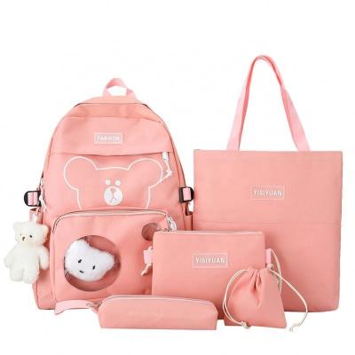 China Waterproof ODM kids New Design Fashion Travel Canvas School Bag Cute Girls Student 5 Pcs Backpack Set for sale