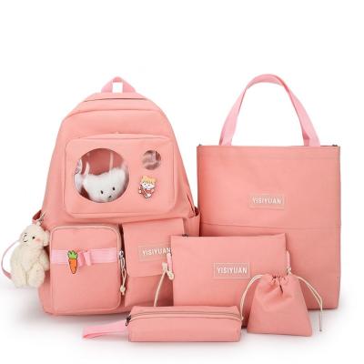 China Waterproof ODM/OBM 2023 new design fashion travel canvas school bag cute female student 5-pack backpack set for sale