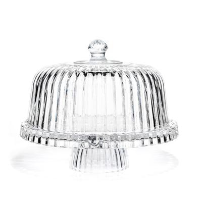 Chine LFGB a certifié le support en verre transparent de gâteau, piédestal de gâteau avec le dôme à vendre