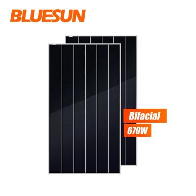 China Bluesun solar panel 670 watt bifacial solar cell 650w 655w 660w 665w 670w bifacial solar panel 144cells for sale