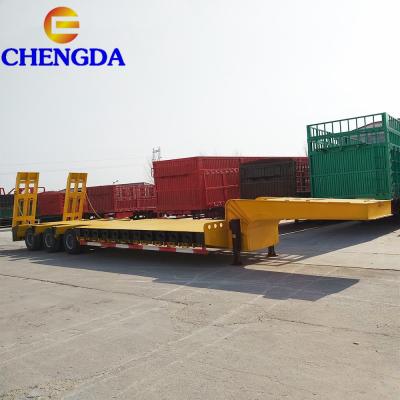 China Truck Trailer Double Low Bed Axes Flat Bed Semi Trailer With Ladder For Sale for sale