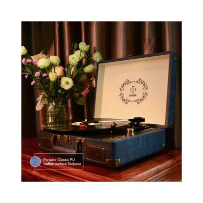 China Retro Style Suitcase 3 Speed Modern Vinyl Phonograph Player Turntable Turntable With Stereo Speakers for sale