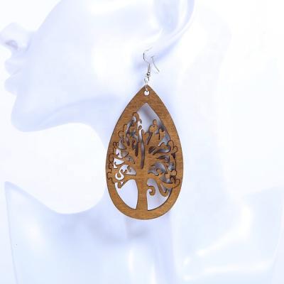 China 2021 TRENDY Hollow Out African Vintage Round Wooden Jewelry Charming Geometric Earring Fashionable Women's Earrings for sale