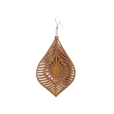 China African Ethnic Style Polishing Wooden Earrings Round Wooden Natural Hollow Out Drop Earring For Women for sale