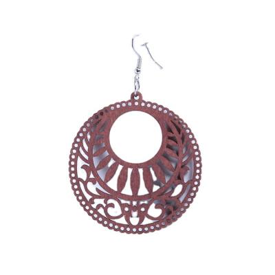 China 2021 Hot Selling Amazon Africa Vintage Wood Earrings TRENDY Hollowing Out Art Wood Jewelry Earring for sale