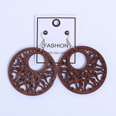 China Ethnic Wood Hollowed Out Polishing Earring Set Lightweight Dangle Drop Earring Afrocentric Geometric Wood Earring Jewelry for sale