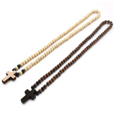 China Pray Cross Wooden Prayer Necklace Men's Beads Wooden Pendant With Card Accessories Jewelry Decoration for sale